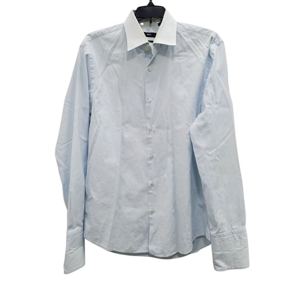BOSS Hugo Boss Regular Fit Men's Light Blue Long Sleeve Button Up Dress Shirt 16
